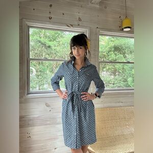 White Polka Dot Denim Shirt Dress